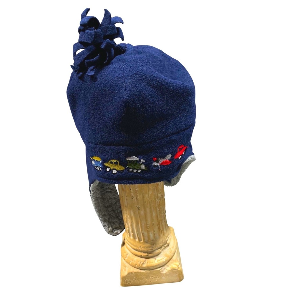 N'ICE CAPS Infant Lg Navy Fleece/Sherpa Trapper cap transportation embroidered‎